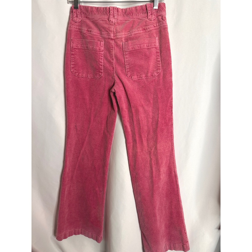 FREE PEOPLE 4 Pink Corduroy Flare Pants Button Pockets Mid Rise Stretch Boho 70s - Picture 2 of 8